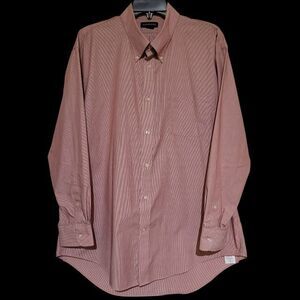 Lands End No Iron Long Sleeve Shirt Tailored Fit 17.5 / 33 Red & White Pinstripe